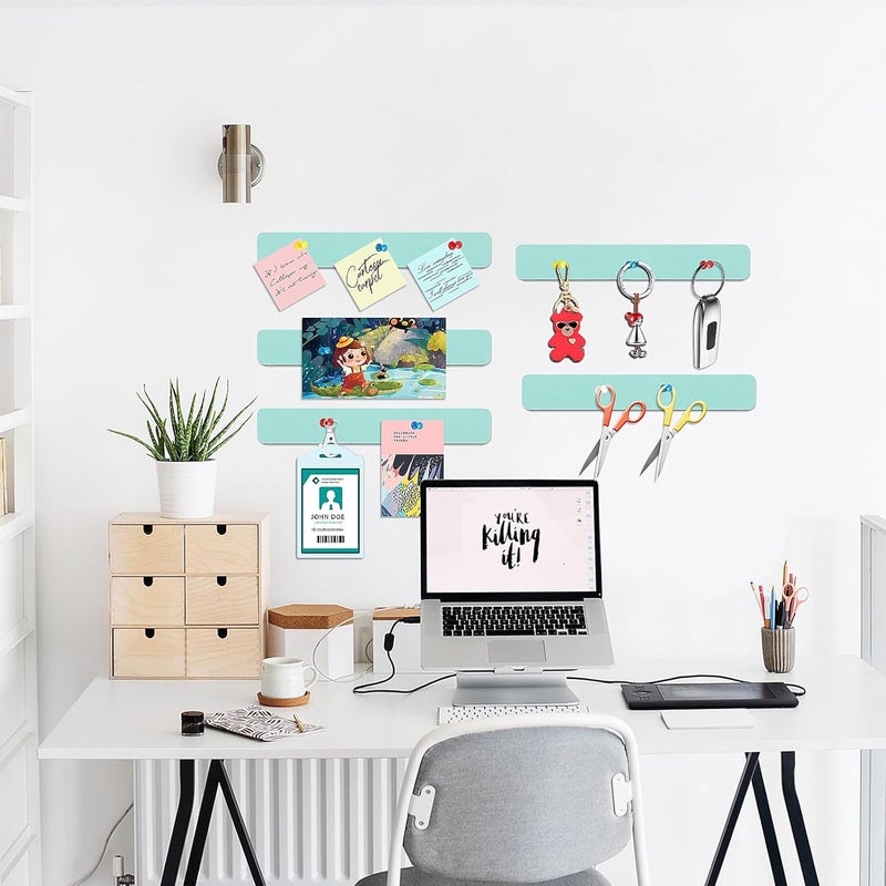 Arlasuo Felt Pin Board Bar Strips Bulletin Board for Bedrooms Offices Home Wall Decoration, Notice Board Self Adhesive Cork Board with 35 Push Pins for Paste Notes, Photos, Schedules (Light Blue) - Image 4